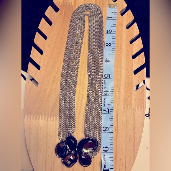 Faceted Smoky Quartz Statement Silver Necklace with Layered Chains - Picture 5 of 5